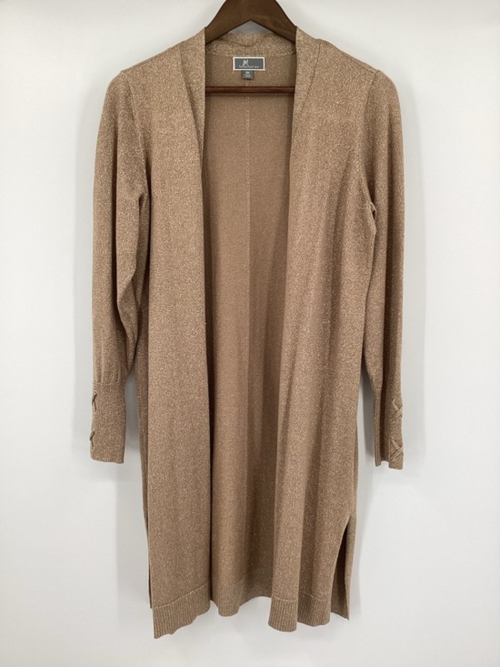 JM Collection Shimmery Tan/ Gold Open-Front Long Cardigan